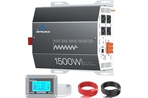 ZETAWALE 1500 Watt Pure Sine Wave Inverter 12v DC to 110v 120v AC Converter,3000W Peak Power Inverter with 4 AC Outlets,USB Port,Type-C,Remote Control LCD Display for Truck, RV, Vehicles, Solar Off-Grid