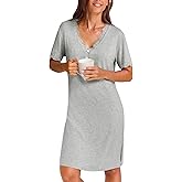 CUPSHE Women's Nightgown, Short Sleeves Sleepwear Lace Trim Soft V-Neck Lingerie Sleep Dress Nighty
