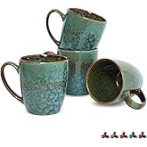 Bosmarlin Ceramic Coffee Mug Set of 4, 17 Oz, Coffee Cups with Big Handle, Microwave Safe, Unique Reactive Glaze (Blue)