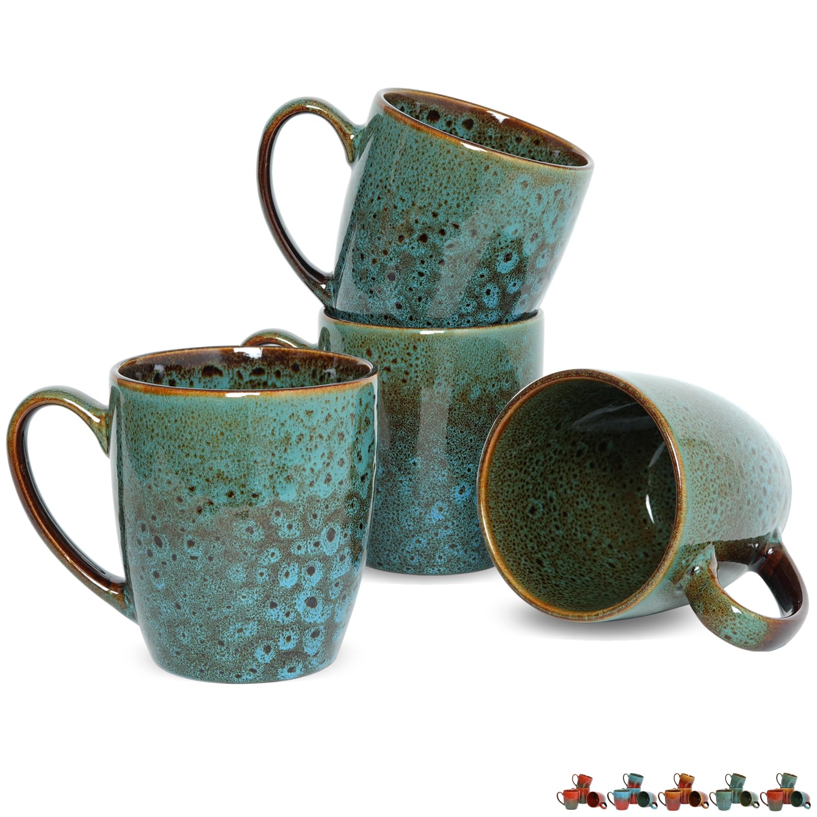 Photo 1 of Bosmarlin Ceramic Coffee Mug Set of 4, 17 Oz, Coffee Cups with Big Handle, Microwave Safe, Unique Reactive Glaze (Blue)