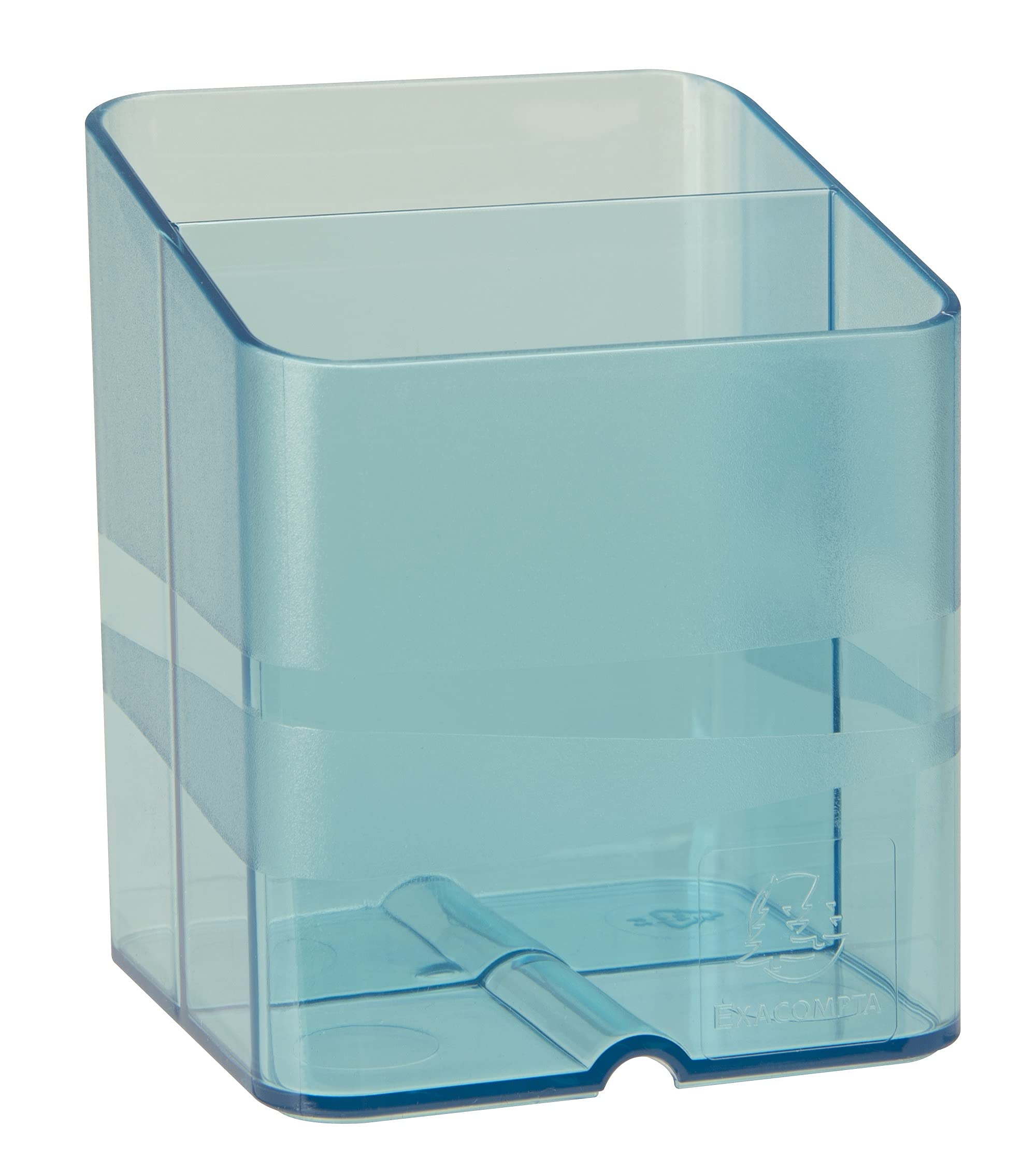 Exacompta - Ref 67736D - Chromaline Collection - Pen-Cube Pen Pot - 74 x 74 x 93mm, 2 Sections for Pens & Pencils, Space-Saving Solution for Offices - Translucent Turquoise