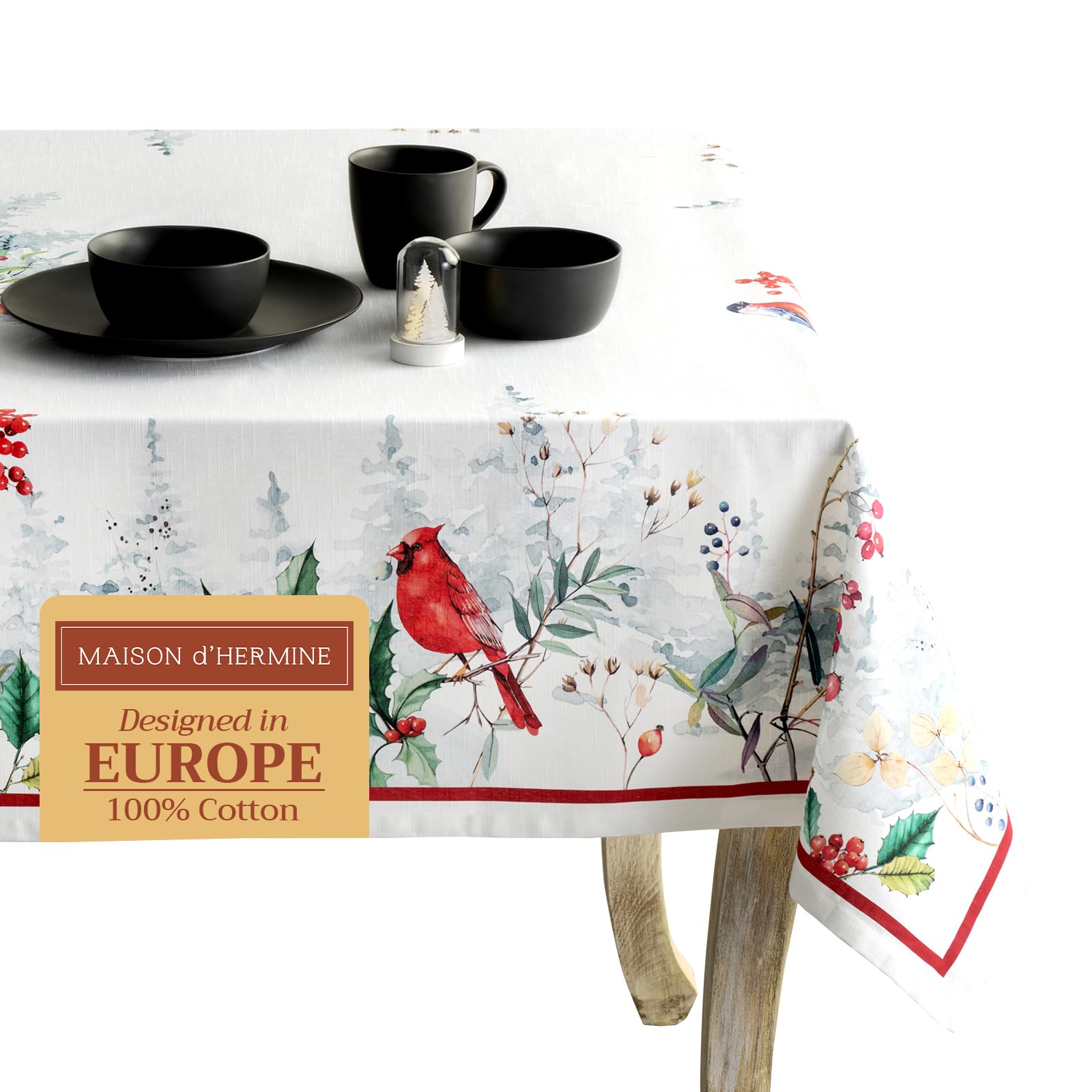 Maison d' Hermine Table Cloth Rectangle Table 100% Cotton 180 cm x 140 cm Tablecloth Reusable Everyday Use for Christmas Decorations Dining Farmhouse Home Party Festive (Morzine)