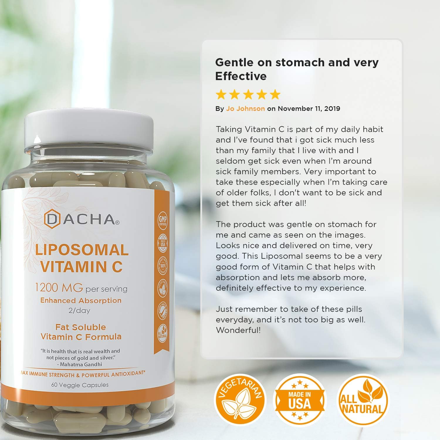 Natural Liposomal Vitamin C - Immune System & Collagen Booster, High Absorption Fat Soluble VIT C, Buffered 1200mg, Anti Aging Skin Vitamins, Anti Inflammatory, Sunflower Lecithin: Health & Personal Care