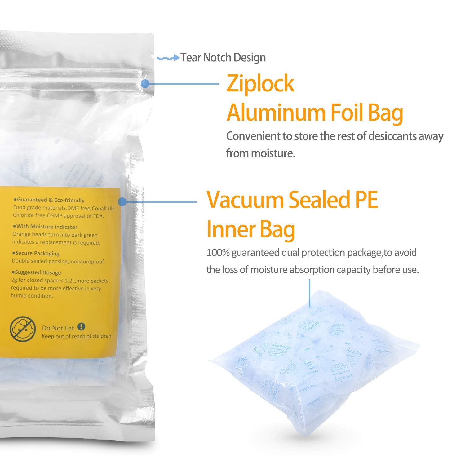 2 Gram [120 Packs] wisedry Small Silica Gel Sachets Desiccant Packs for