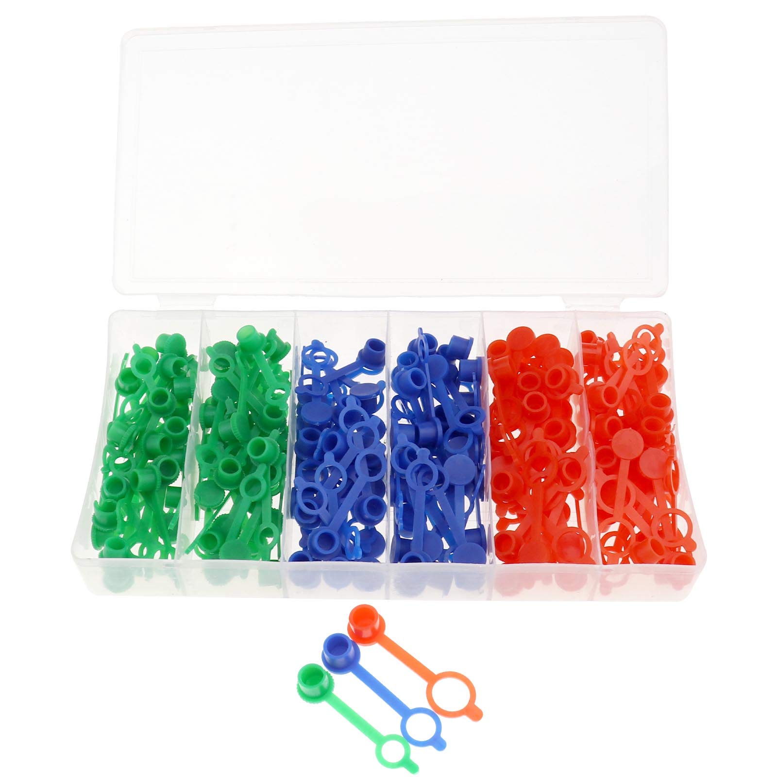YINETTECH 180pcs 3 Colors Red Green Blue Grease Nipple Cap Cover Assortment Set with Transparent Plastic Box