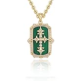 Fettero Necklaces for Women Trendy 14K Gold Plated Charm Necklace Green Malachite Heart Coin Butterfly Cross Clover Pendant Dainty Gold Necklace for Women Jewelry