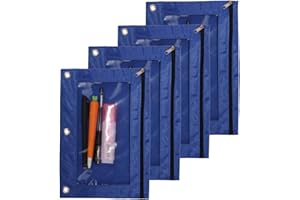 SdeFe Binder Fabric Pencil Pouch 3-Ring Binder Pencil Case Bag with Zipper 4 Pack (blue)