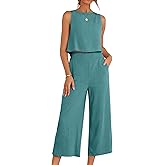 ANRABESS Women Lounge Sets 2 Piece Outfits Summer Sleeveless Crop Tops Capri Wide Leg Pants Vacation Beach Travel Sets