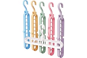 RARELEMON Space Saving Hangers for Clothes - 6 in Pack, Multicolor, Heavy Duty Plastic Hanger Organizer with 9 Holes for Closet - Multipurpose Essential Space Saver Organizers for Home, College Dorm Room