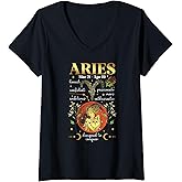 Womens Aries Facts Aries Zodiac Sign Aries Birthday V-Neck T-Shirt