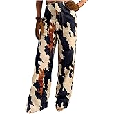 RoseSeek Women's Colorful Graphic Denim Pants High Waisted Wide Leg Trousers Streetwear Pants