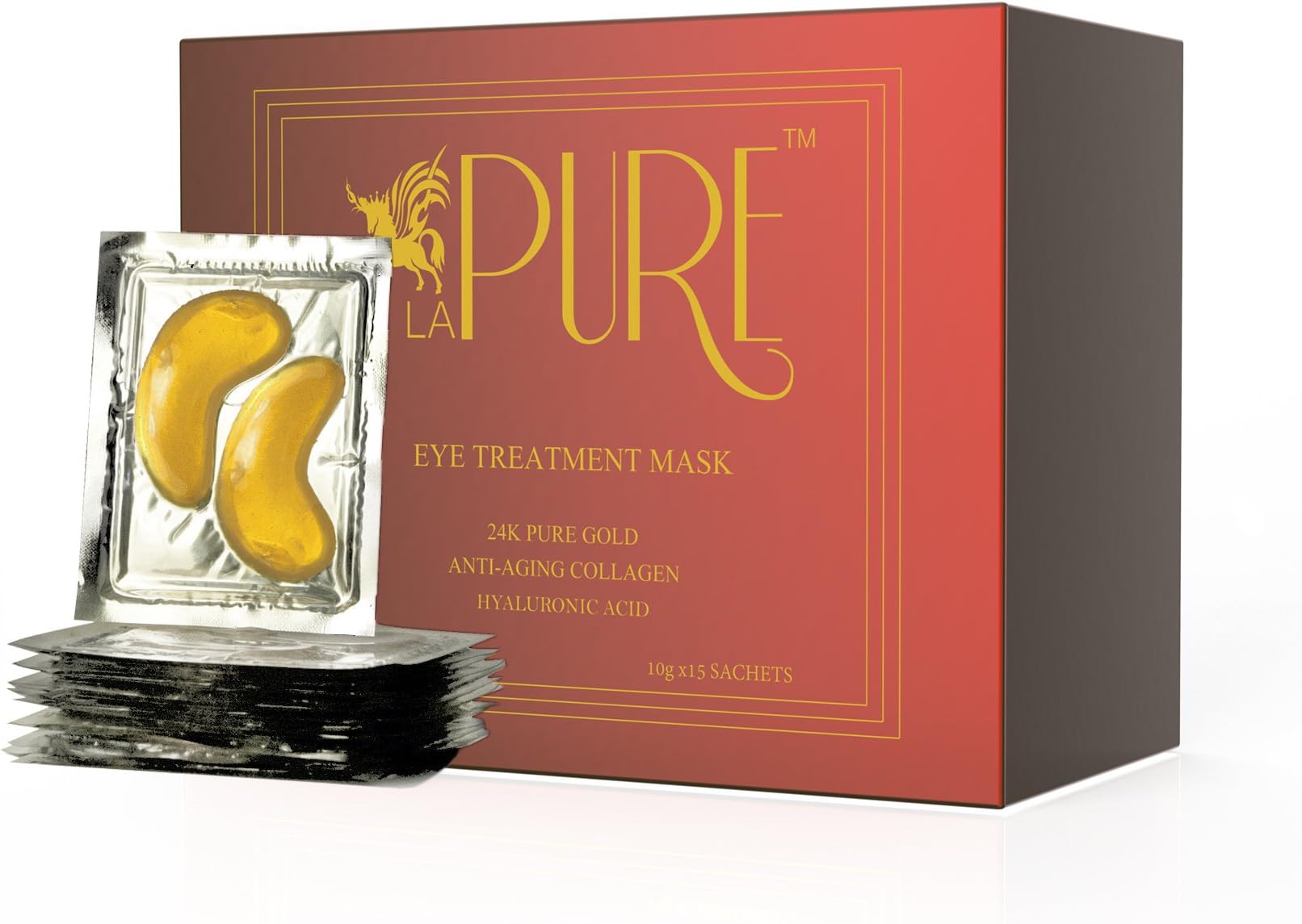 LA PURE 24K Gold Eye Treatment Mask, (15 Pairs) (Pack of 1, Red Box)