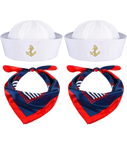 Amazon.com: Sailor Hat and Scarf Set for Women Men -Outfit with