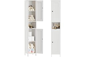 Homleke Tall Bathroom Storage Cabinet with 2 Doors, 67"H Narrow Storage Cabinet with Adjustable Shelves& Anti-Tip Design, Reversible Door Installation, Easy Assembly, 11.8 x 11.8 x 66.9 Inches, White