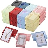 zisiueel 96 Pcs Jewelry Gift Boxes Set Empty Small Gift Cardboard Boxes for Jewelry Packaging with Ribbon Bowknot for Anniversaries Weddings Birthday, 8 Colors