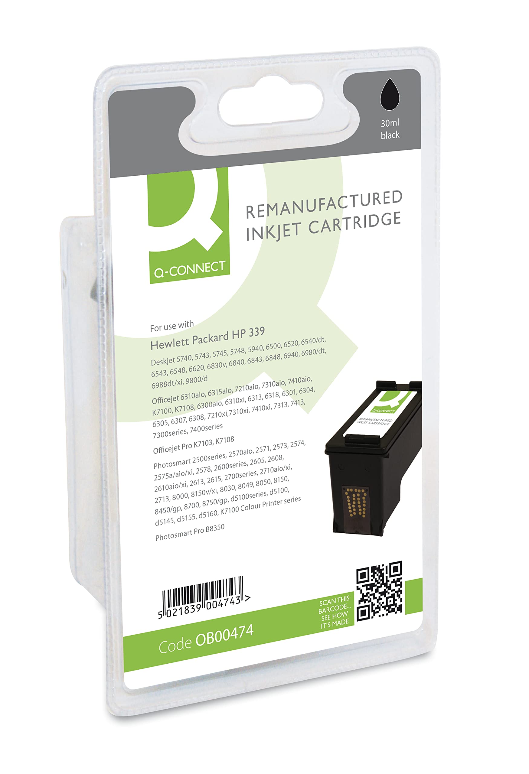 Q-Connect HP 339 Remanufactured Inkjet Cartridge High Yield C8767EE - Black, packaging may vary — image 1