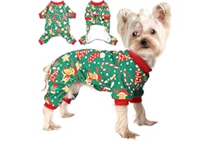 SEBAOYU Dog Christmas Pajamas for Small Dogs, Winter Chihuahua Yorkie Doggy Pajamas Christmas Doggie Clothes, Soft Velvet Doggy Pjs Pet Clothes Puppy Outfits Jumpsuits, New Year Dog Apparel（Green，M）