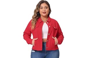 Agnes Orinda Women's Plus Size Classic Washed Front Frayed Denim Jacket
