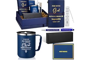 Shellwei 6 Pcs Christmas Christian Gifts 17 oz Christian Coffee Mugs Leather Bible Notebook Religious Pen Metal Bookmark Greeting Card Box Present for Christmas Pastors Appreciation Gifts(Blue)