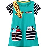 FreeLu Toddler Girls Cotton Summer Short Sleeve Dress Cartoon Print Casual Jersey Dresses