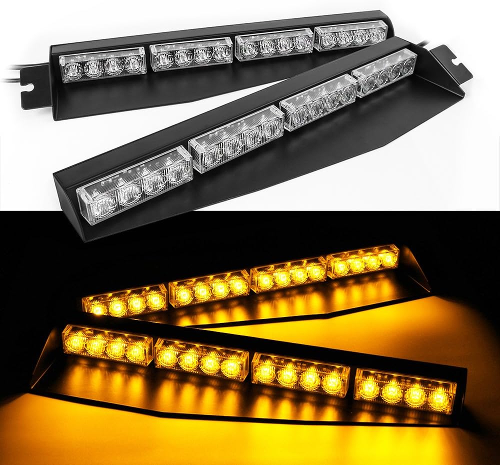 XUNZA 32W LED 15Modes Lightbar Visor Light Windshield Emergency Hazard Warning Strobe Beacon Split Mount Deck Dash Lamp(Amber)