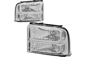 DNA MOTORING Headlamps Headlight Assembly Compatible With 05-07 Ford F250-350 F450 F550SD, Chrome/Clear, HL-OH-FSD05-CH-CL1