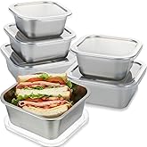 Teecyhooo 6 Pcs 304 Stainless Steel Food Storage Containers with Lids, Leakproof Meal Preparation Container Stackable Food Container Boxes for Kitchen Picnic, Dishwasher Safe(Square, 20/30/40 oz)