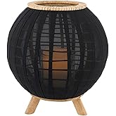 47th & Main Standing Glass Hurricane Round Lantern Candleholder, Large, Bamboo/Black