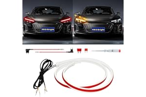 YM E-Bright Sequential Turn Signal Blinkers Indicator Led Strip DRL Daytime Running Tail Brake Light for Cars SUV Motorcycle Flexible Exterior Dual Color Red Amber 24inch/60CM