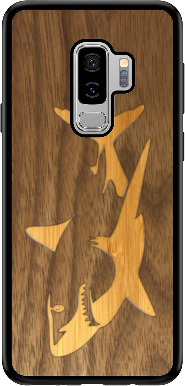 Wooden Phone Case (Bamboo Shark in Black Walnut Ocean) Compatible with Galaxy S10 Plus, Samsung Galaxy S10 Plus