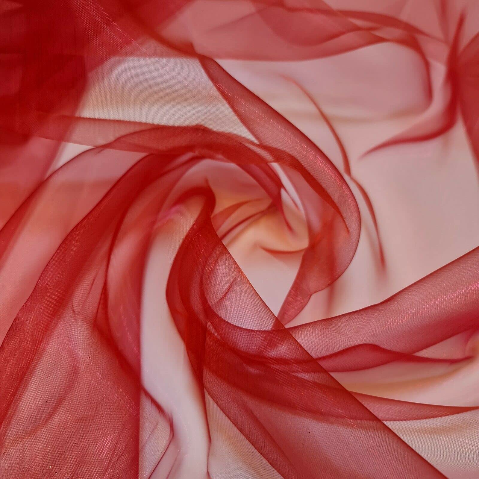 Sheer Organza Fabric Voile Drape Curtain, Wedding Fabric 150cm Organdie by Meter (25+ Colours) (Deep Red, 2 Meter) โ image 1