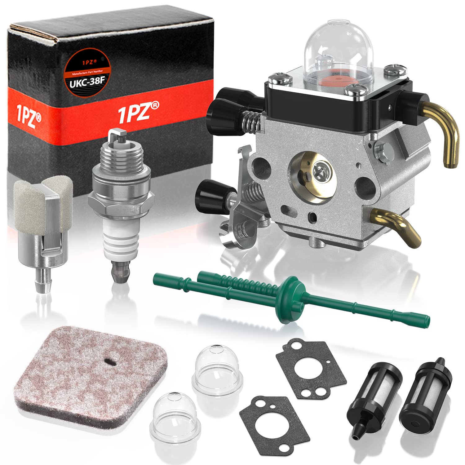 1PZ UKC-38F Carburetor Set for STIHL FS38 FS45 FS46 FS55 FS80 FS80R FS85 FS85R FS85T FS85RX Brush Cutter Trimmer with Air Filter Spark Plugs Fuel Line Gasket Kit