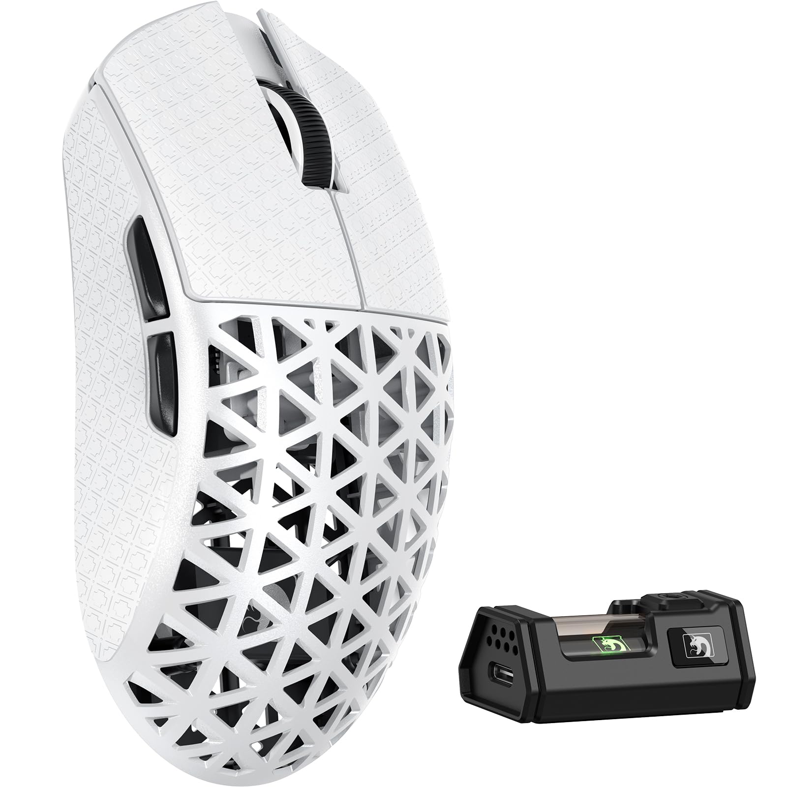 MAMBASNAKE M5 Ultra Carbon Fiber 8KHz Wireless Gaming Mouse,PAW3950MAX Sensor 42K DPI,39g Lightweight Tri-Mode 2.4GHz/BT/Wired Computer Mice,Web Driver Support,for Win/Mac/FPS/MOBA/Esports-White (B)