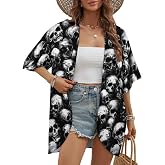HGSCHYU Women's Kimono Cardigan Puff Sleeve Open Front Casual Loose Beach Cover Ups for Travel Holiday, S-3XL