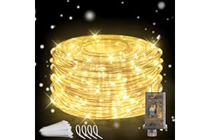 Heceltt 147ft LED Rope Lights Outdoor,450 LED Tube Lights with 8 Modes, IP65 Waterproof LED Rope Lighting for Patio Eaves Pool Party Backyards Garden Holiday Lights Decoration(Warm White)
