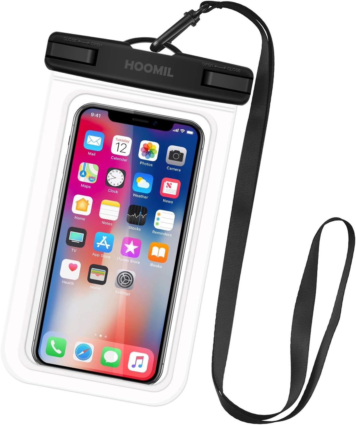 HOOMIL Mobile Phone Waterproof Case (Black) Universal Dustproof Waterproof Sleeve Bag Pouch case for iPhone 6/6S/7 Plus, Samsung Galaxy S8/S7 Edge, Huawei P10 P9 Lite and most other smart phones