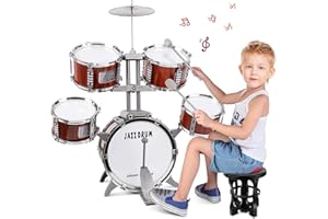 TWFRIC Drum Set for Kids Musical Instruments Kids Drum Set with Stool, Cymbal, Drum Sticks, 4 Snare Drums and 1 Bass Drum Jazz Drum Kit Toys for 3 4 5 6 Year Old Boys Girls Gifts