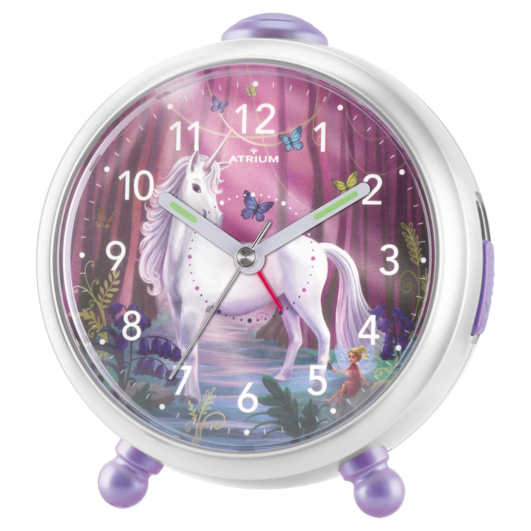 JACQUES FAREL Atrium Miraluna A932-0 Children's Girls Unicorn Fairy Alarm Clock, Non-Ticking Snooze Function, Luminous Analogue Quartz (White)