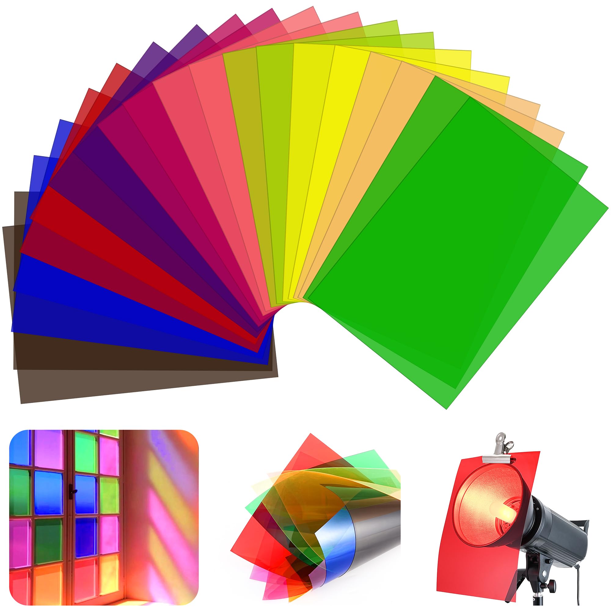 Photo 1 of 20 Pack Gel Light Filter Sheets, A4 Size Transparency Colored Plastic Sheets,Light Gel Filters for Photography Studio Lighting, Stage LED Lights,Headlight Film,DIY Tinted Window Film & Light Diffuser