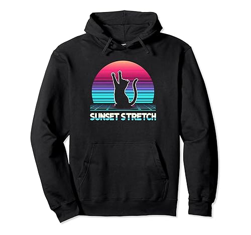 Retro Cat Sunset Stretch Tee Vaporwave Yoga Cats Lover Pullover