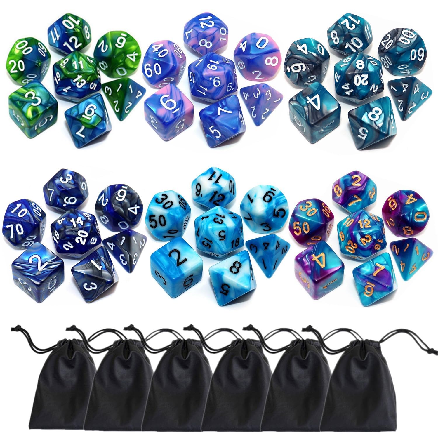 Polyhedral DND Dice Set-6 Pack Double-Colors Dice Sets Compatible with Dungeons and Dragons D&D Role Playing Game RPG MTG Games Dice with D4 D6 D8 D10 D% D12 D20 (6 Colors Set)