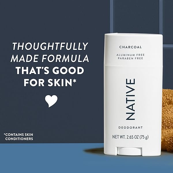 NATIVE DEODORANT | NATURAL DEODORANT FOR MEN, ALUMINUM FREE WITH BAKING SODA, PROBIOTICS, COCONUT OIL AND SHEA BUTTER | CHARCOAL