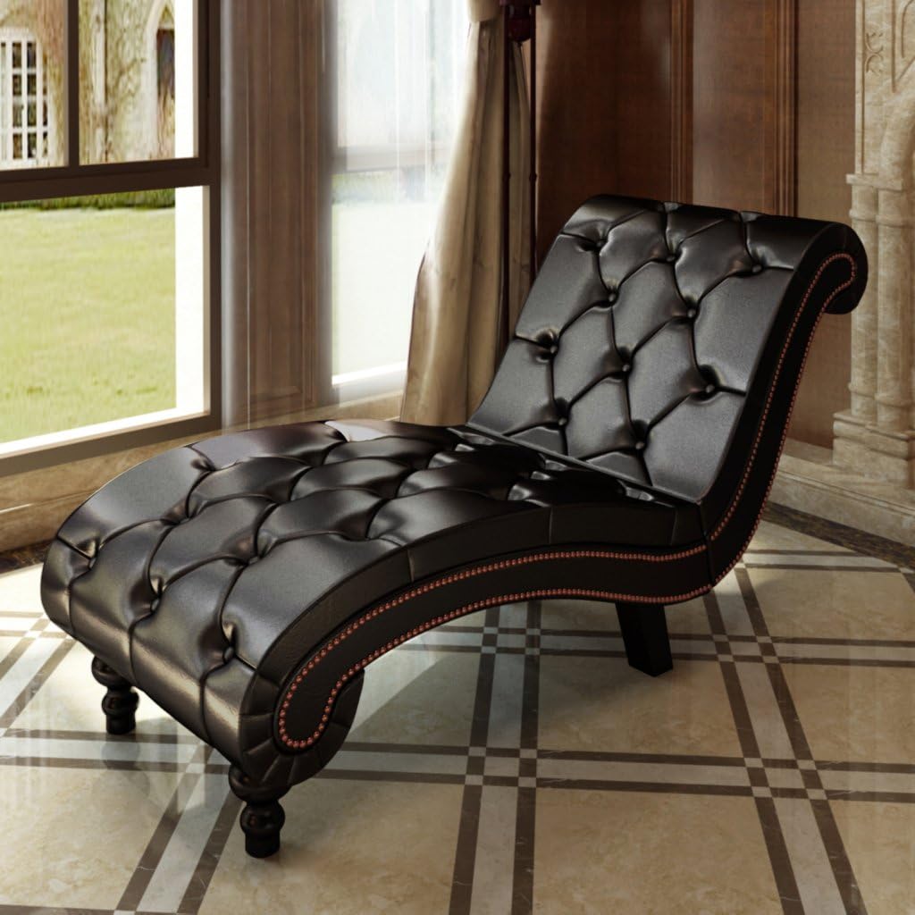 Brown Soft and Very Comfortable Elegant Ergonomic Scroll Design Button Tufted Wooden Frame Bedroom Living Room Furniture Wicker Stable Legs Extra Seating Comfort Lounger Chaise Lounge Chair