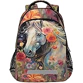 Horse Backpack for Students Boys Girls Animal Pattern Horse Watercolor School Bag Travel Daypack Rucksack
