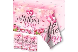 HAKOTI Happy Mother’s Day Party Supplies,3PCS Mother’s Day Plastic Tablecloths Waterproof Rectangle Table Covers for Best Mom Birthday Gift(Tablecloth)