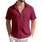 GIANZEN Mens Casual Button Down Shirts Short Sleeve Textured Summer Beach Vacation Shirt with Pocket