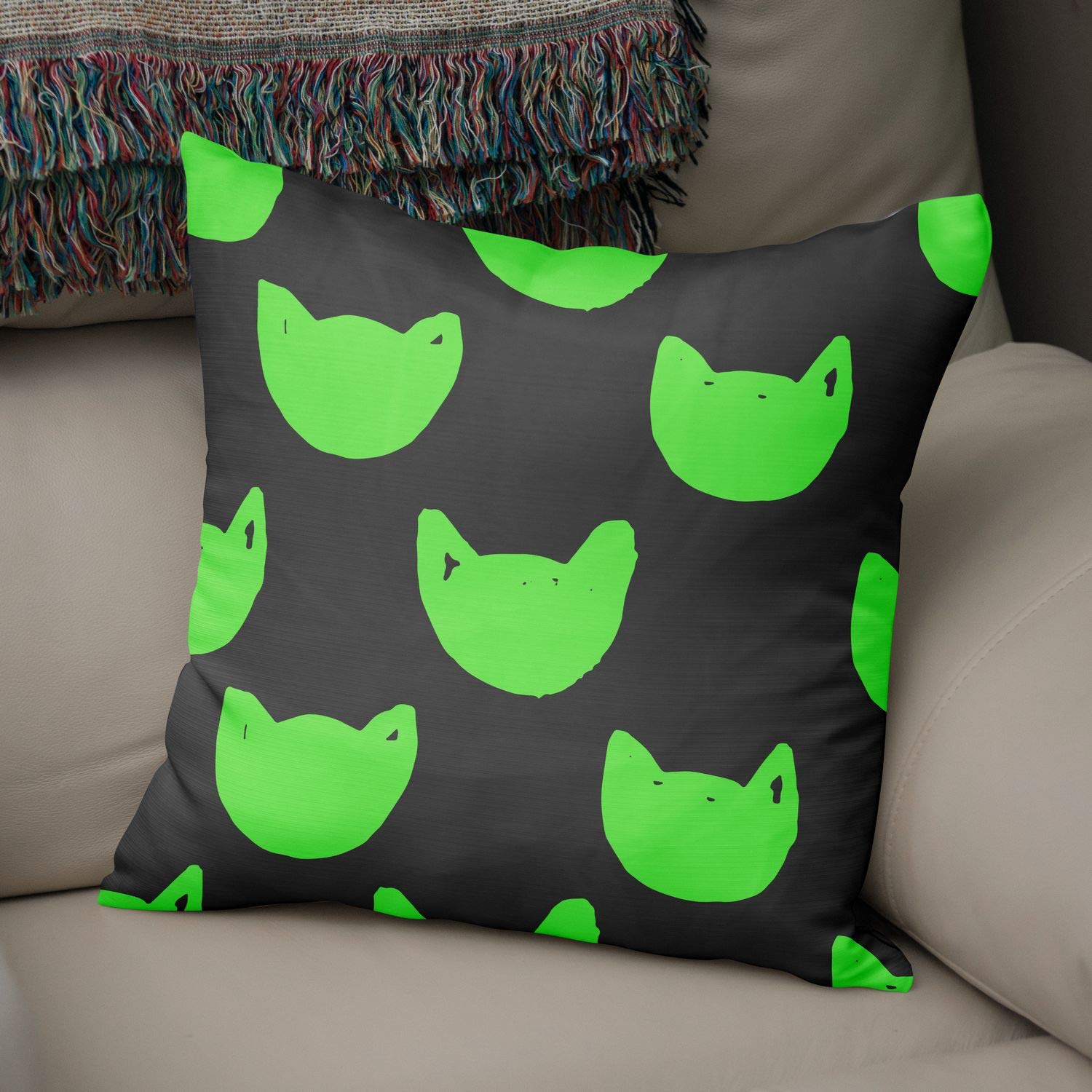 Bonamaison Decorative Cushion Cover Neon Green & Fume, Throw Pillow Covers, Home Decorative Pillowcases for Livingroom, Sofa, Bedroom, Size: 50x50 Cm - Designed and Manufactured in Turkey