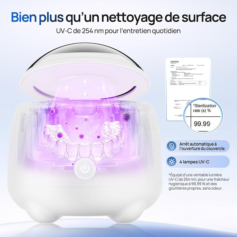 Nettoyeur ultrasons pour gouttières, 48 kHz, UV-C, Blanc