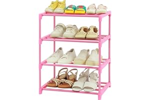 HITHIM 4-Tier Free Standing Shoe Racks for 6-8 Pairs Shoe Storage,Kids Shoe Racks for Small Place,Lightweight Stackable Shoe Shelf Organizer for Entryway, Doorway and Closet,Pink