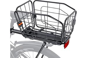 POWVINE Rear Bike Basket, Aluminum Bike Cargo Rack, 22L Capacity Bicycle Basket, Foldable & Removable for Adult Bikes (Tube≤34mm), 165lbs Capacity, Includes Reflector & Bungee Cords